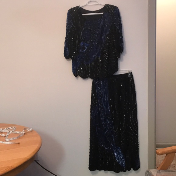 Vintage Pure Silk Beaded 2 Piece - Picture 2 of 8